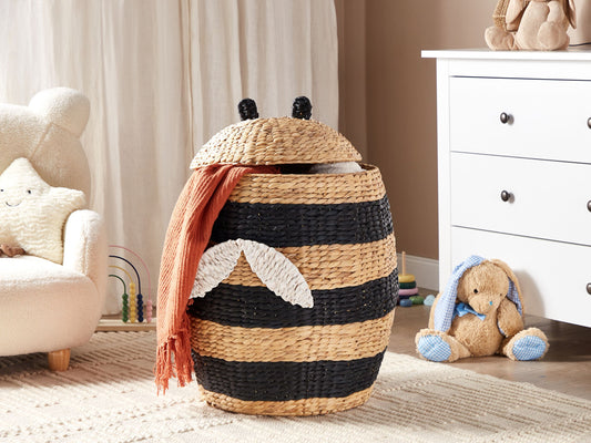 Aufbewahrungskorb mit Deckel Wasserhyazinthe naturfarben Bienenform 70 cm KNYSNA