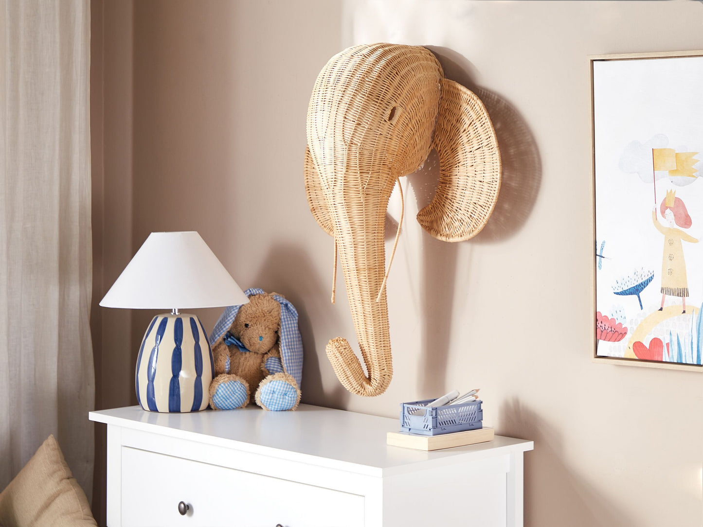 Wandobjekt Elefant GRUNEY Rattan 83 cm Naturfarben