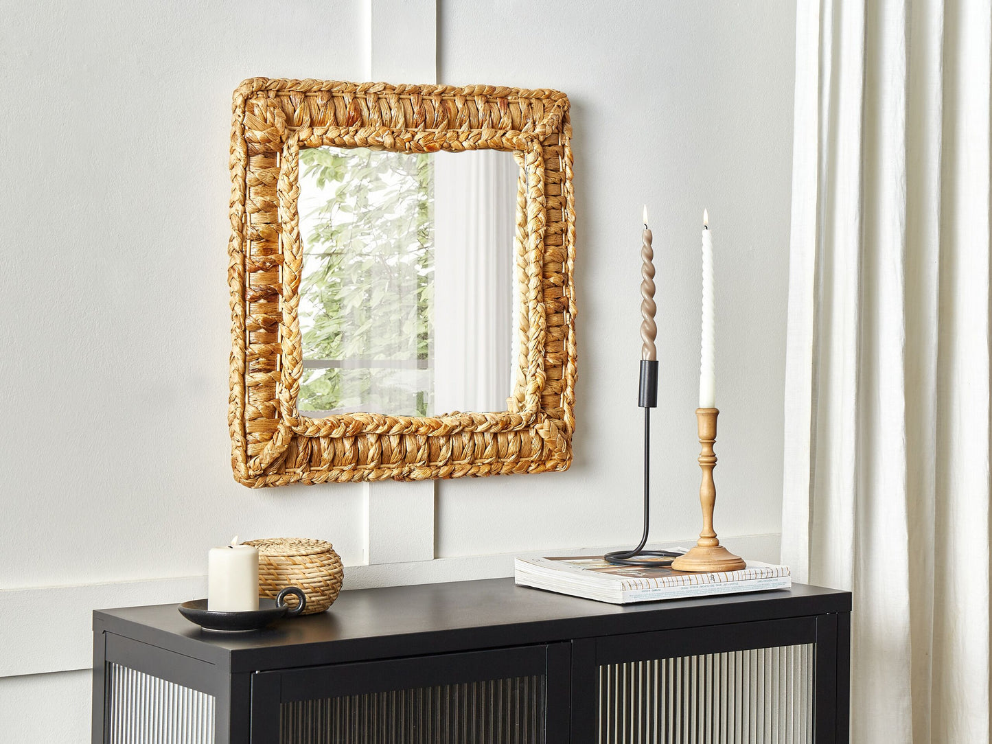 Wandspiegel LANGLI 52 cm 52 cm Geflecht Naturfarben
