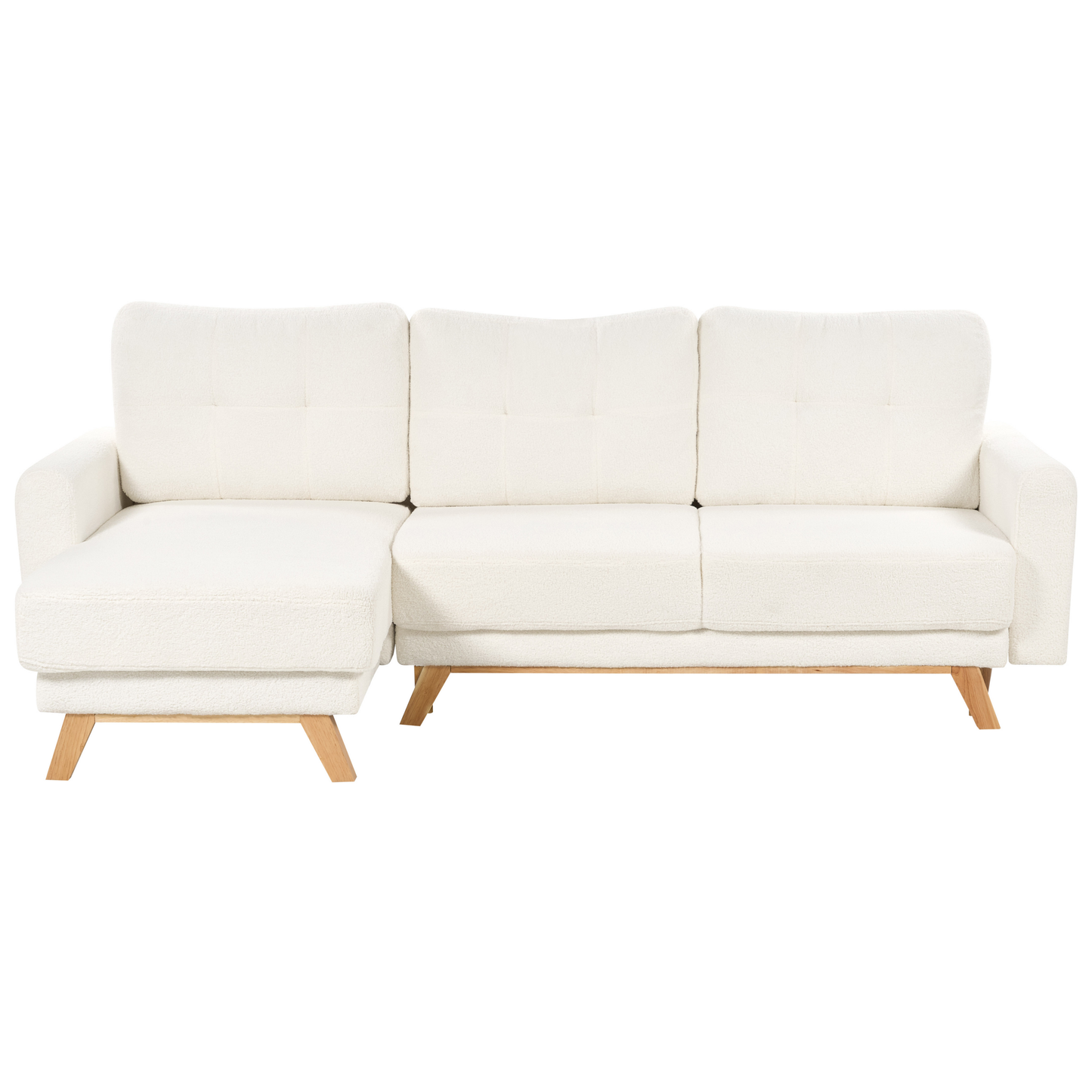 3-Sitzer Ecksofa Bouclé cremeweiss rechtsseitig mit Schlaffunktion Stauraum SIRO