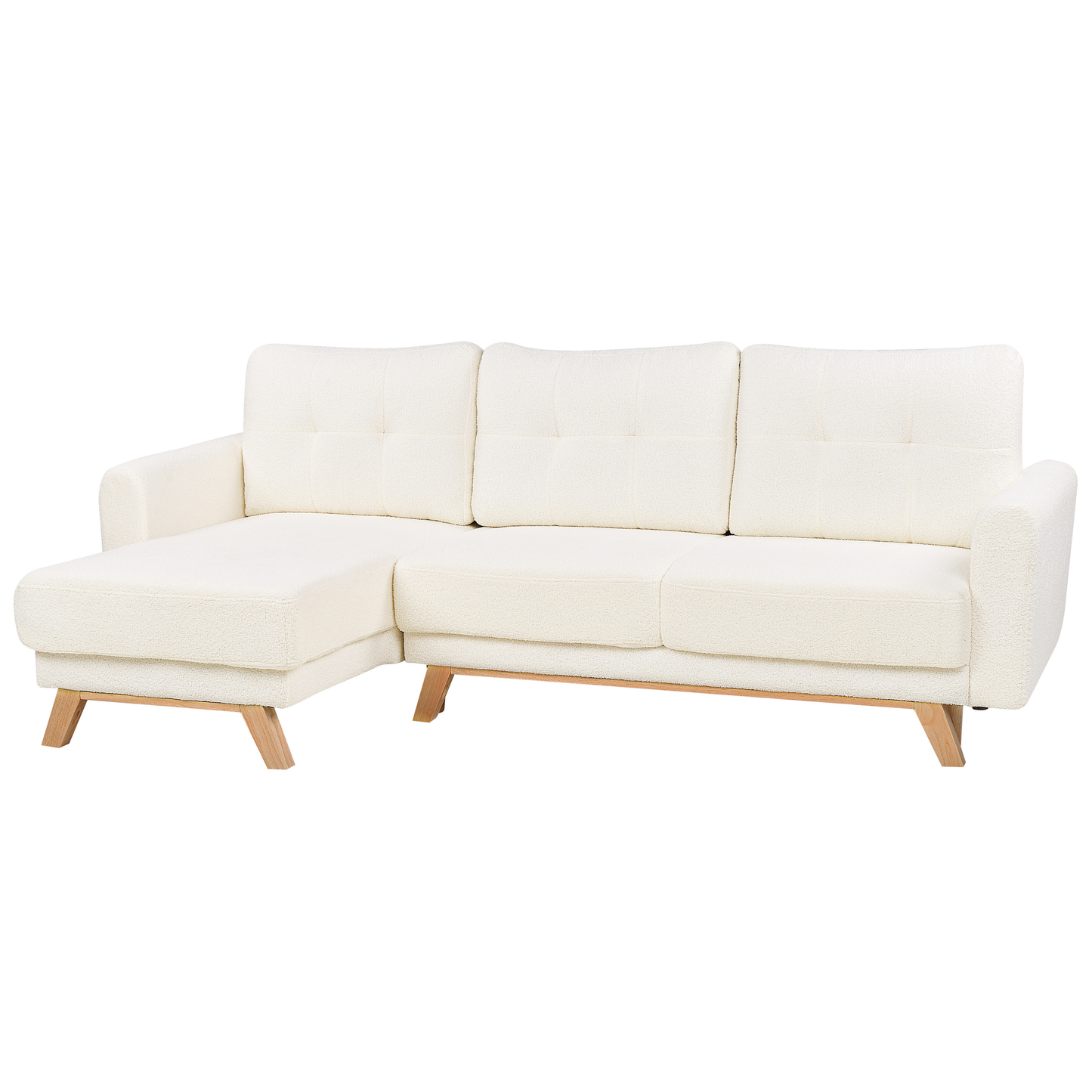 3-Sitzer Ecksofa Bouclé cremeweiss rechtsseitig mit Schlaffunktion Stauraum SIRO