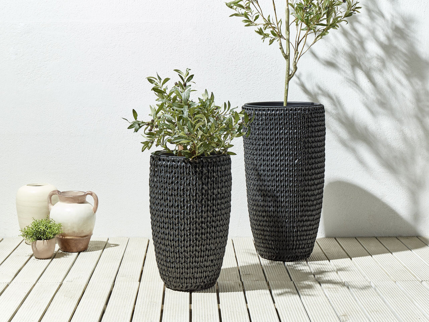 Set mit 2 Blumentöpfen CEDRUS PE Rattan 37/45 cm Schwarz