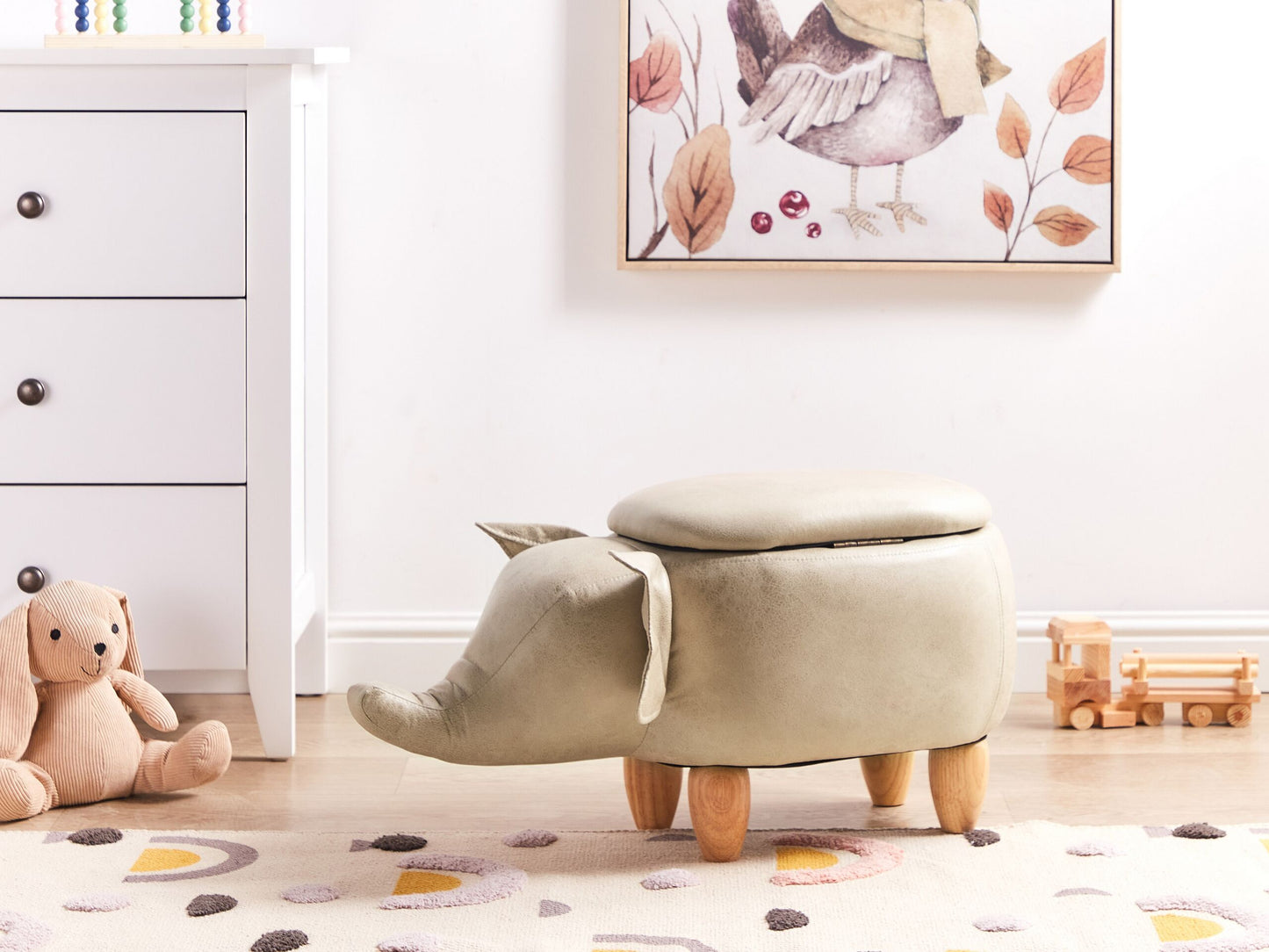 Tierhocker mit Stauraum Lederoptik taupe Elefantenform ELEPHANT