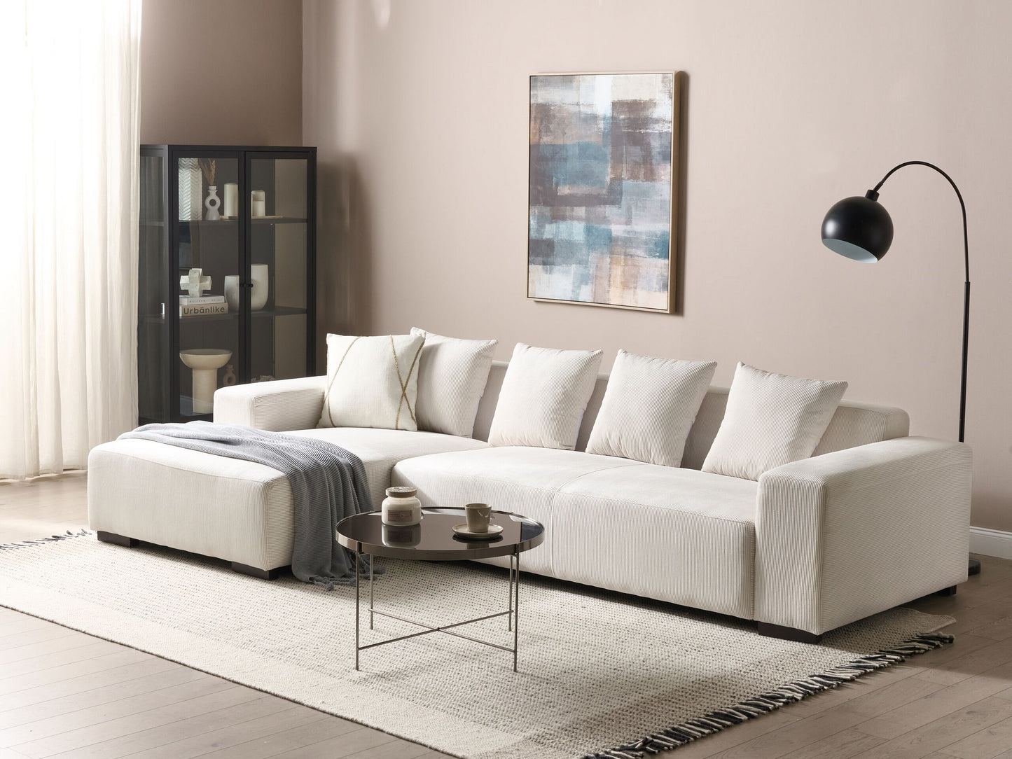 4-Sitzer Ecksofa Cord cremeweiss rechtsseitig LUNGO