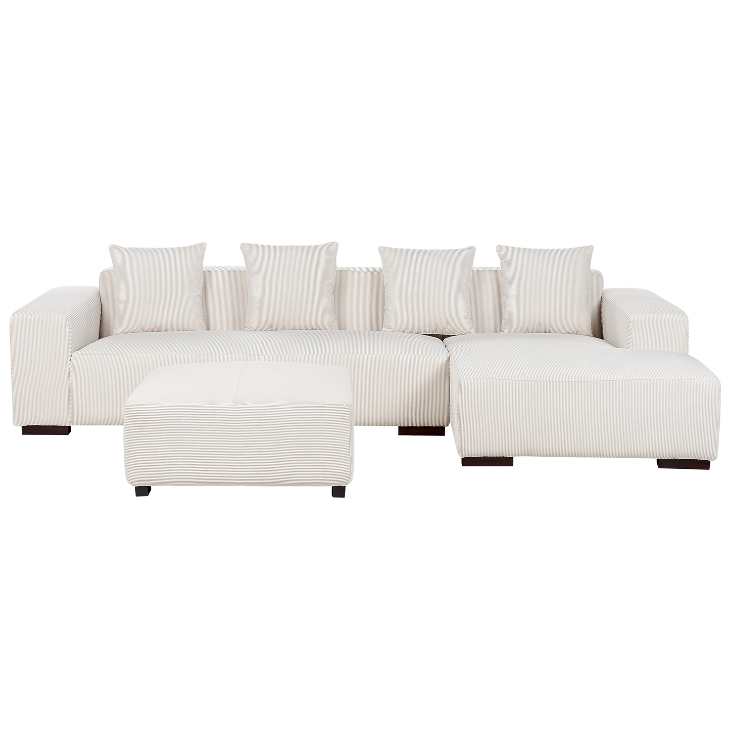 4-Sitzer Ecksofa Cord cremeweiss linksseitig mit Ottomane LUNGO