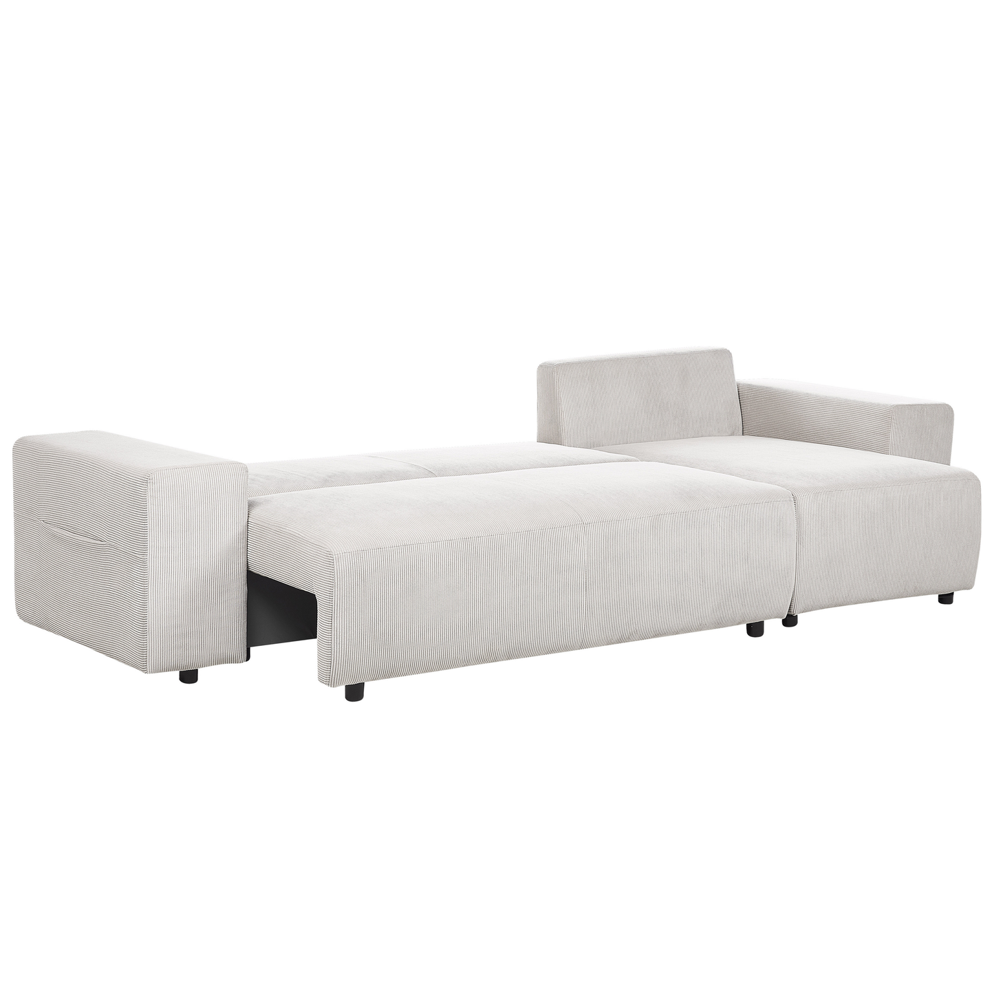 3-Sitzer Ecksofa Cord hellbeige linksseitig mit Schlaffunktion Stauraum LUSPA