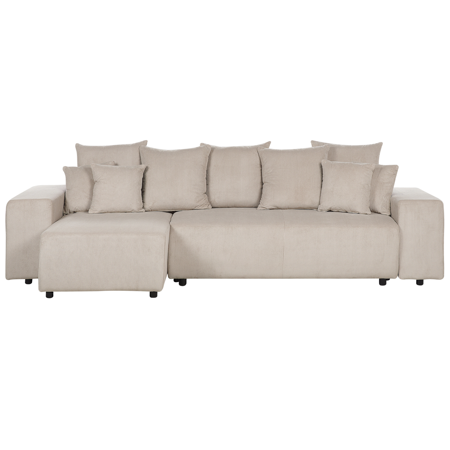 3-Sitzer Ecksofa Cord taupe rechtsseitig mit Schlaffunktion Stauraum LUSPA