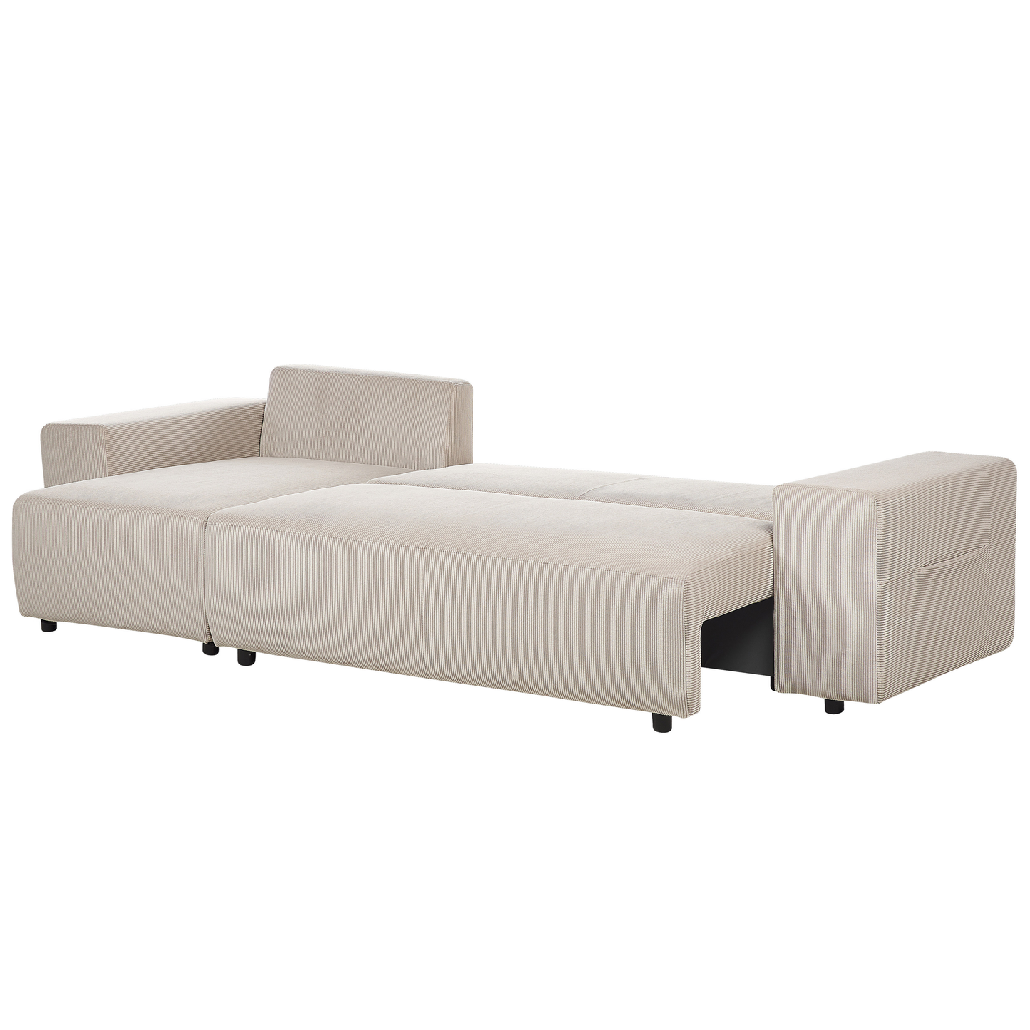 3-Sitzer Ecksofa Cord taupe rechtsseitig mit Schlaffunktion Stauraum LUSPA