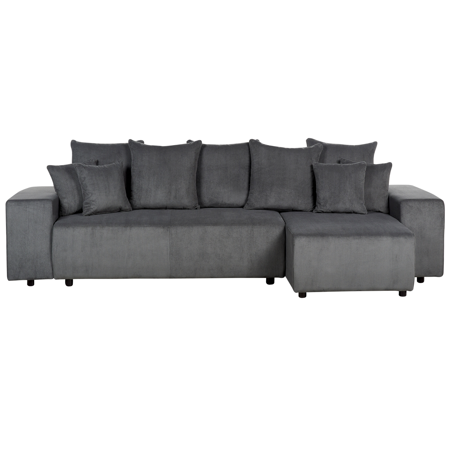 3-Sitzer Ecksofa Cord dunkelgrau linksseitig mit Schlaffunktion Stauraum LUSPA