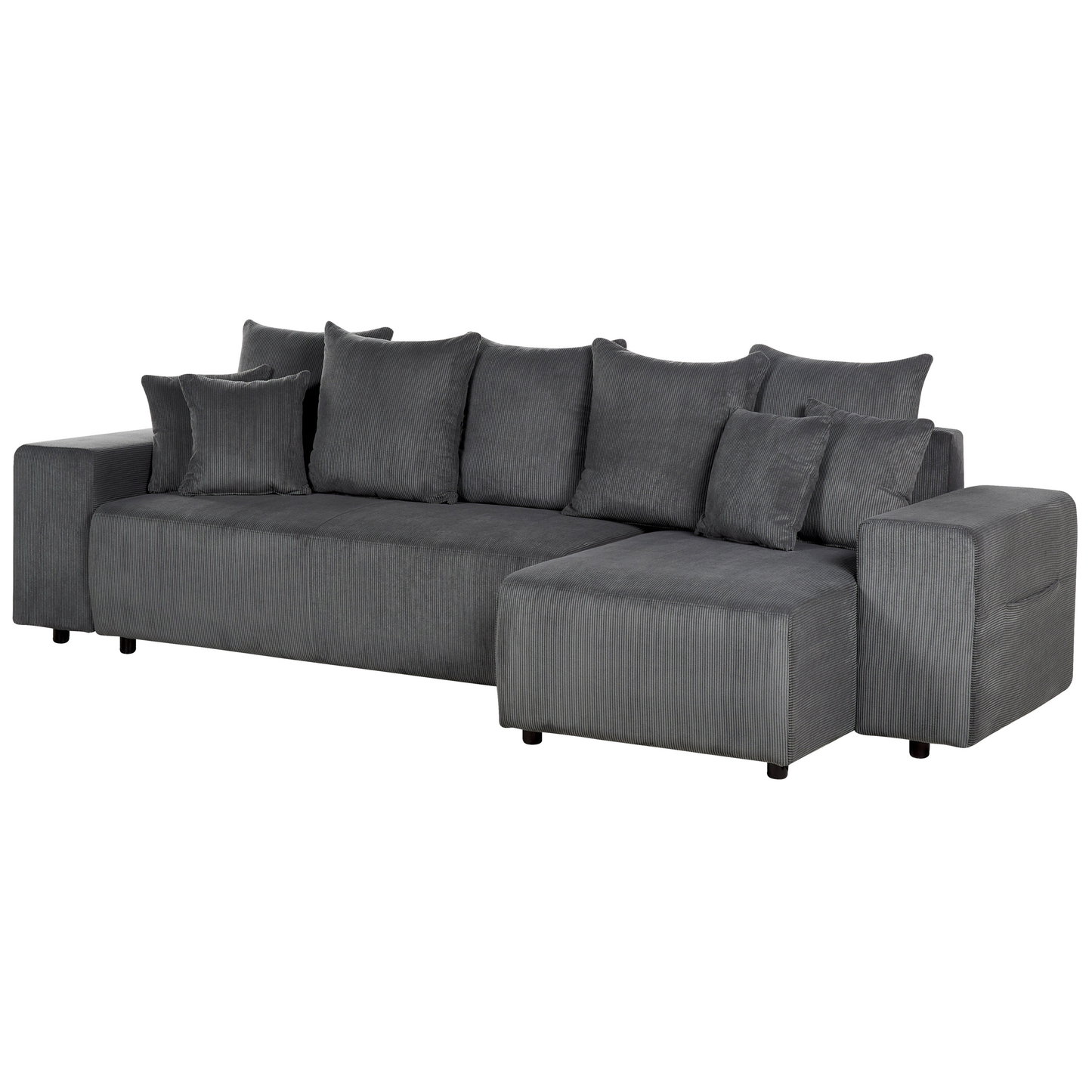 3-Sitzer Ecksofa Cord dunkelgrau linksseitig mit Schlaffunktion Stauraum LUSPA