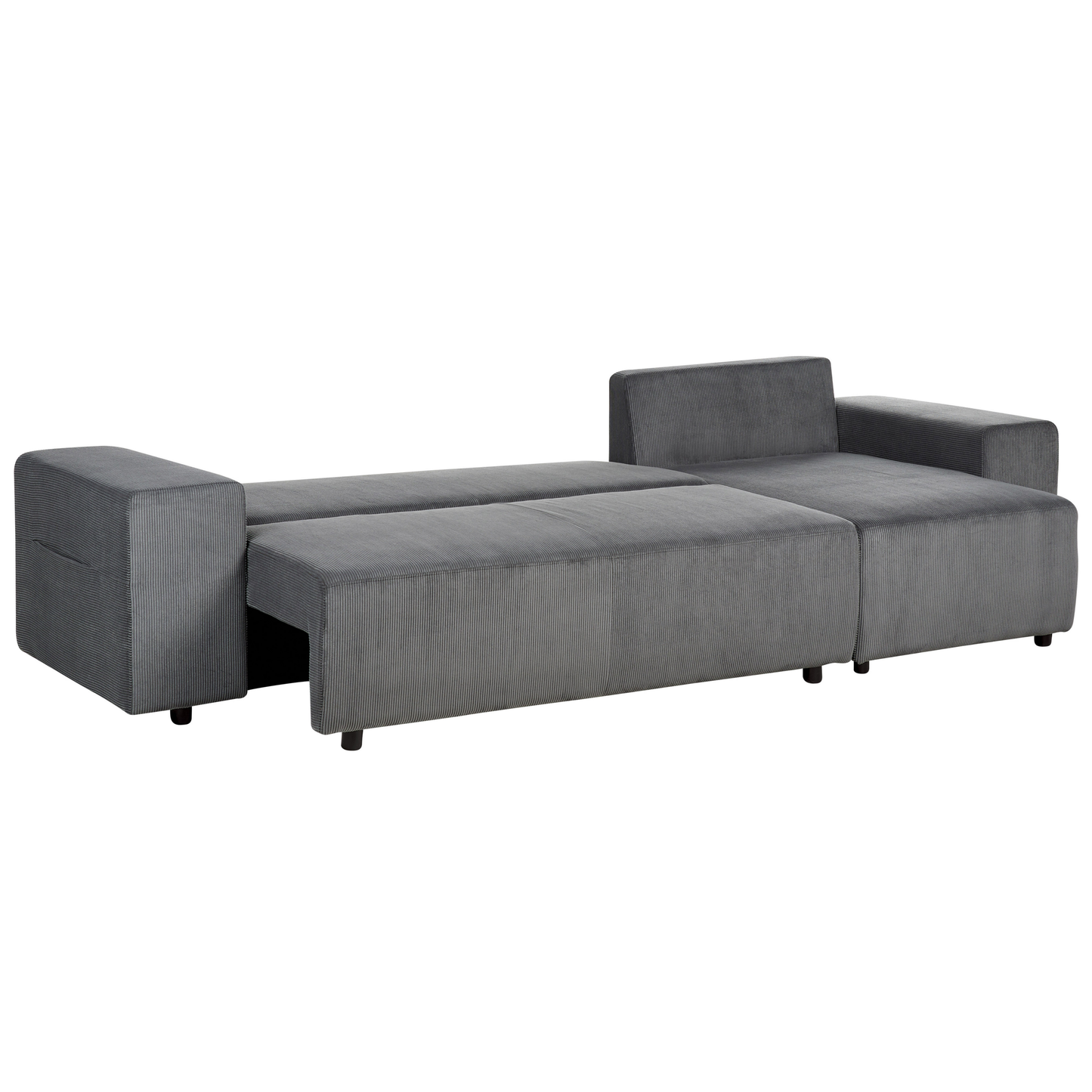 3-Sitzer Ecksofa Cord dunkelgrau linksseitig mit Schlaffunktion Stauraum LUSPA
