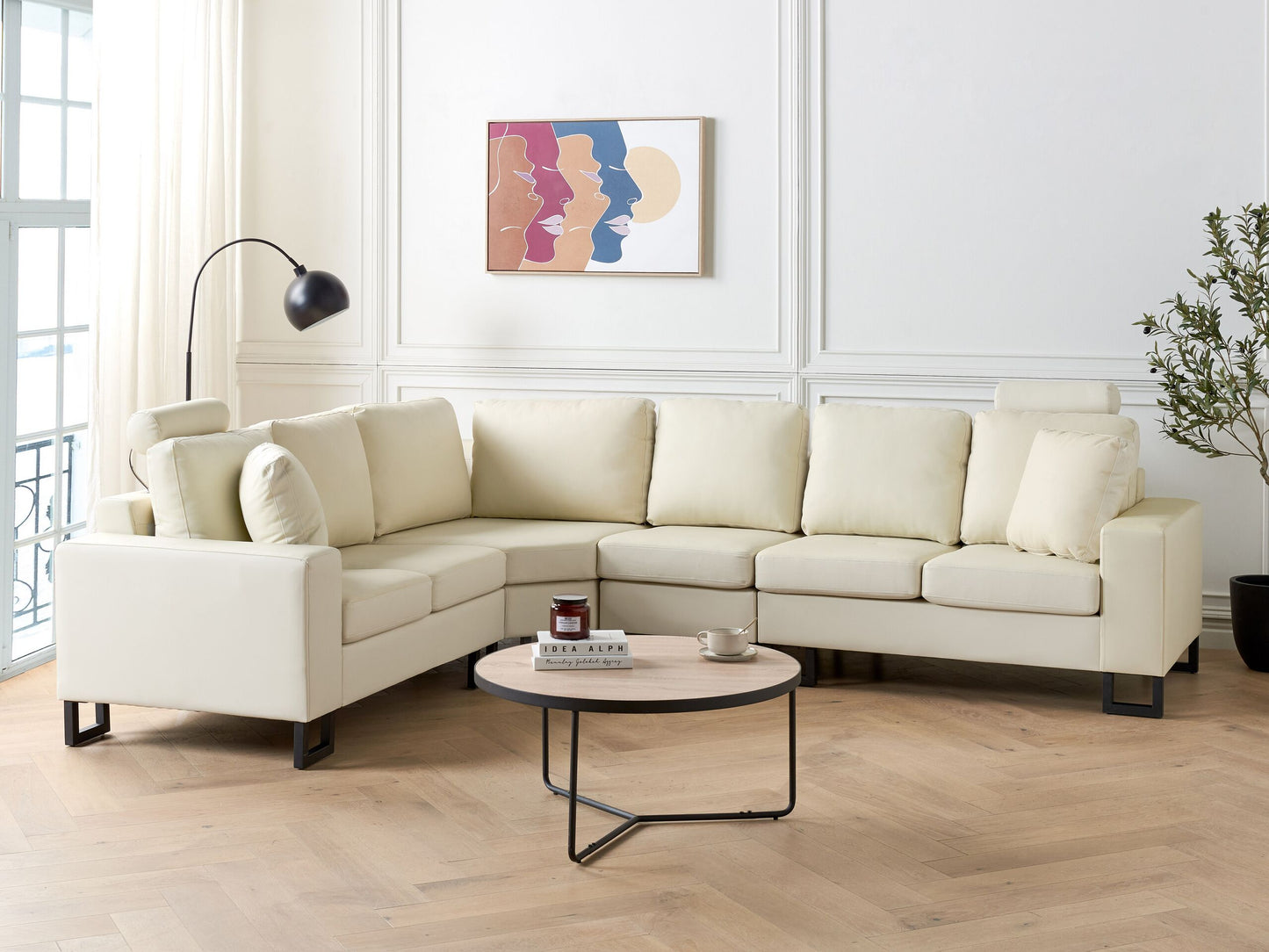 6-Sitzer Ecksofa Leder creme rechtsseitig STOCKHOLM II