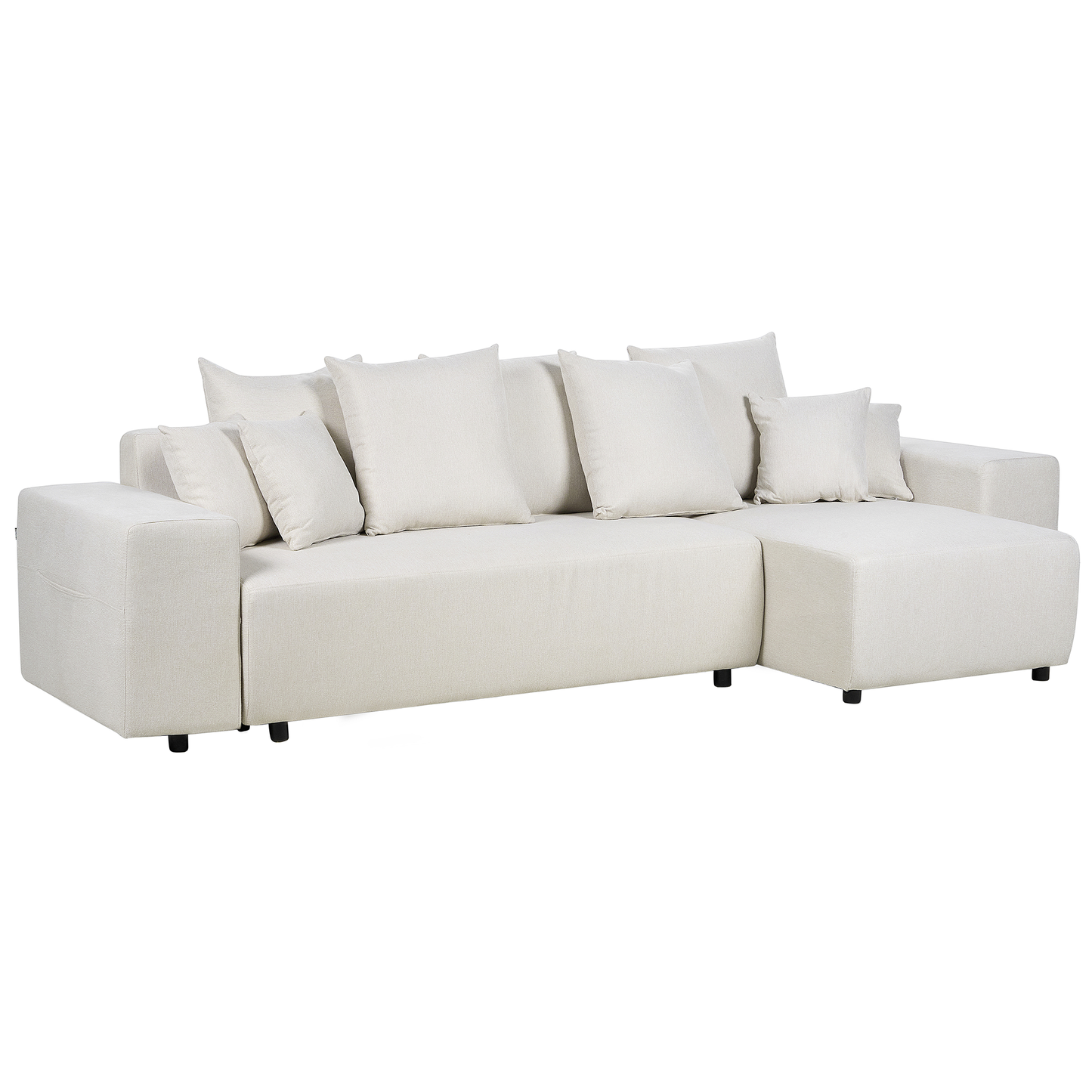 3-Sitzer Ecksofa hellbeige linksseitig mit Schlaffunktion Stauraum LUSPA