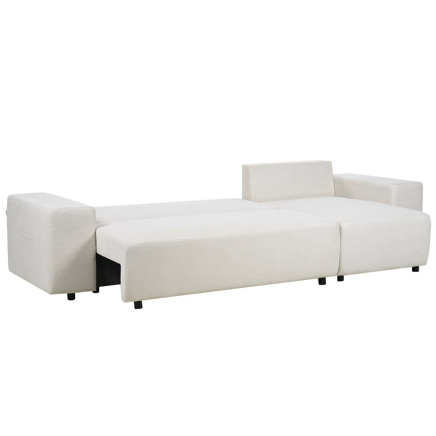 3-Sitzer Ecksofa hellbeige linksseitig mit Schlaffunktion Stauraum LUSPA