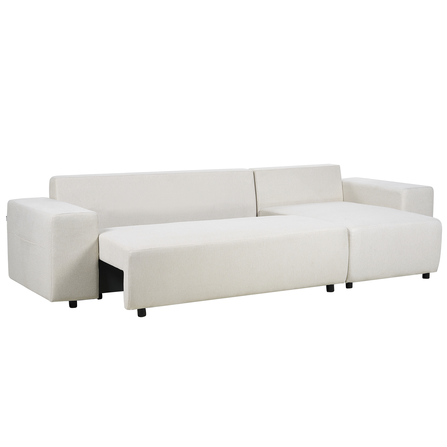3-Sitzer Ecksofa hellbeige linksseitig mit Schlaffunktion Stauraum LUSPA