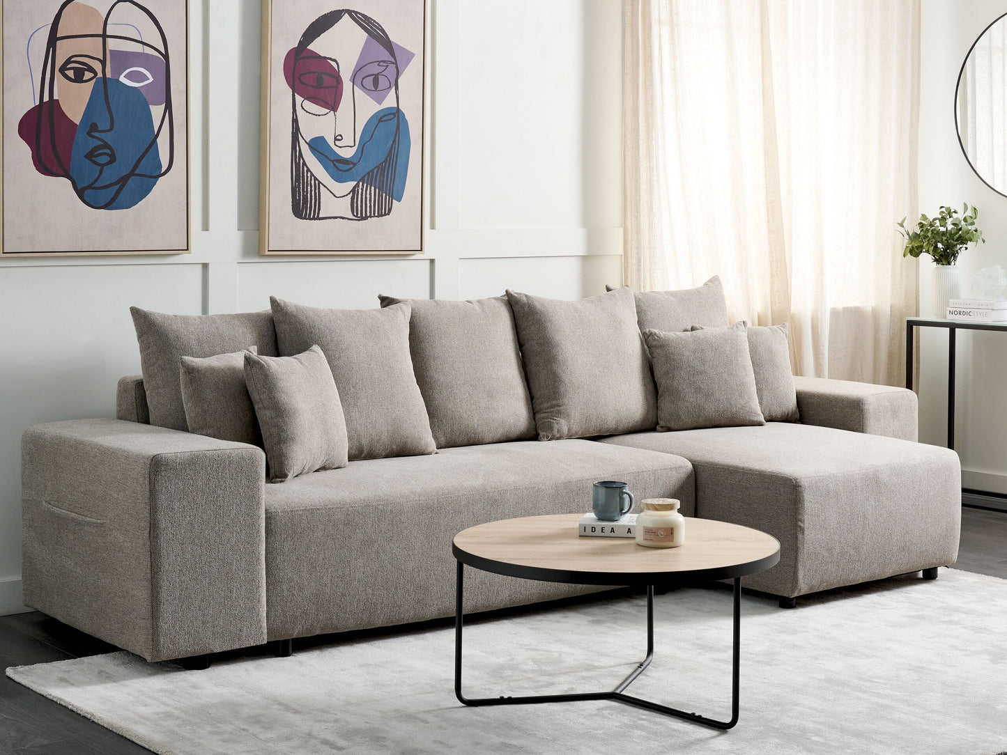 3-Sitzer Ecksofa taupe linksseitig mit Schlaffunktion Stauraum LUSPA