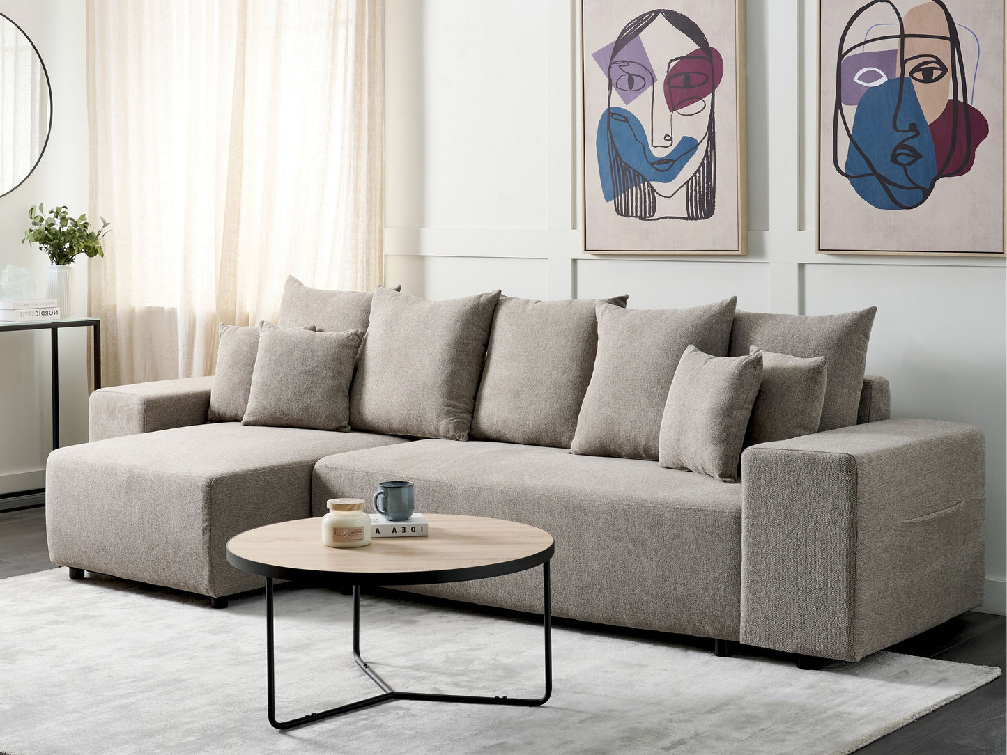 3-Sitzer Ecksofa taupe rechtsseitig mit Schlaffunktion Stauraum LUSPA