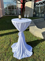 Stehtisch Stretch Husse Weiss 146cm Höhe Durchmesser 80-90cm