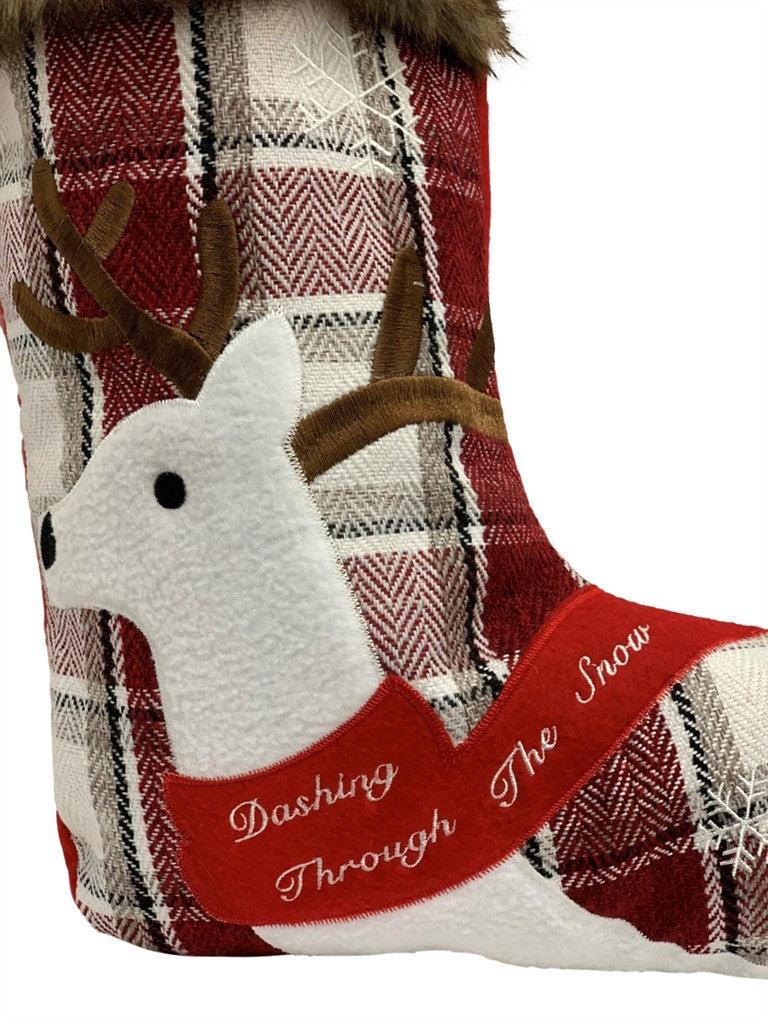 Weihnachtsstiefel Santa H:40cm B:27cm Farbe: Rot/Weiss Karo