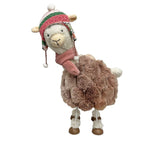 Deko Alpaca stehend wippend in Weiss mit Mütze rosa