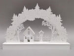 LED Diorama aus Holz mit 10 LED Dorf und Bogen warm weisses Licht