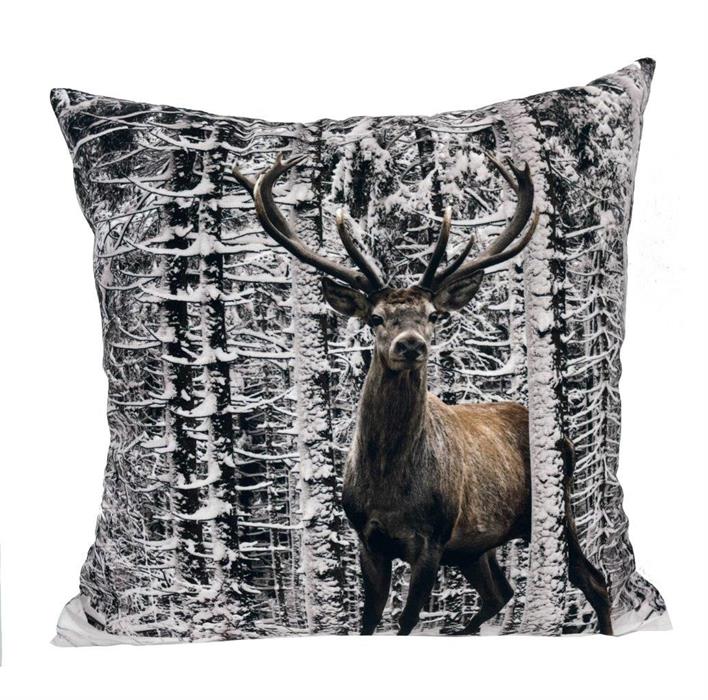 Kissen mit Hirsch Motiv 
mit Reisverschluss 
Grösse: 40cmx40cm  
Digitaldruck einseitig