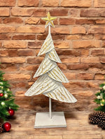 Deko Weihnachtsbaum aus Metall altweiss gold H59cm