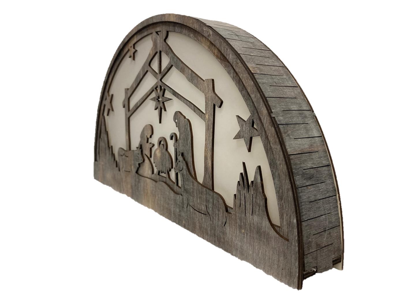 LED XMAS Bogen mit Krippenszene
mit Hologrammfolie und10 LED
Farbe: braun