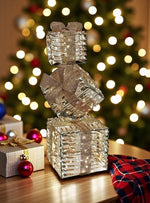 LED Geschenkbox gold Outdoor aus Metall mit 350LED Micro Light goldige PET Streifen