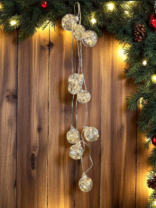 LED Lichterkette transparent Silber mit Stern Effekt L: 180cm - 10 Kugeln mit je 5 LED
