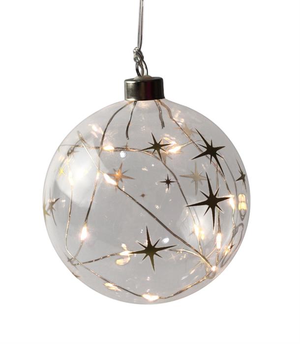 LED Glas Kugel mit Sternen Design mit 12 LED Farbe Sternen: Gold Kugel D:12cm