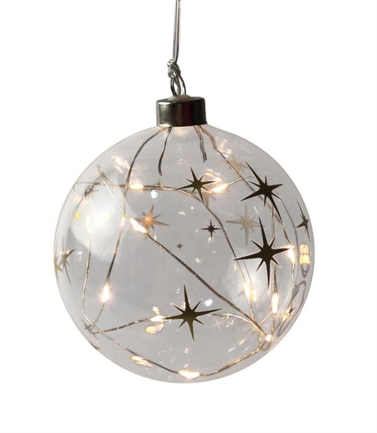 LED Glas Kugel mit Sternen Design mit 12 LED Farbe Sternen: Gold Kugel D:12cm