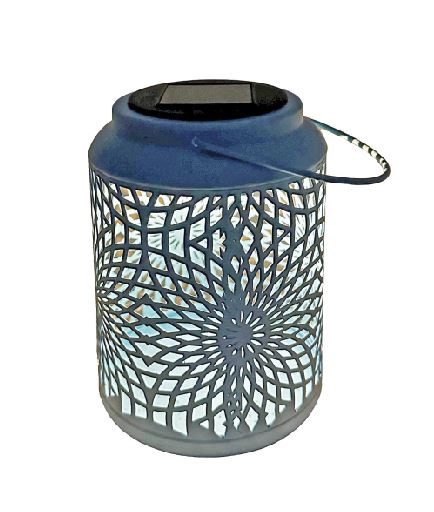 LED Solar Laterne in Blau aus Metall D12.5cm x H17.5cm