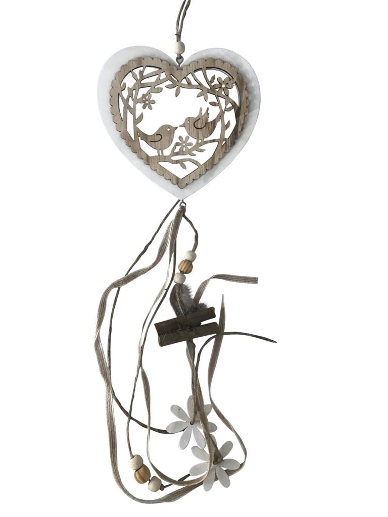 Hänger Herz aus Holz L:70cm
Design: Taube
Farbe: Braun/Weiss
D:14cm L:70cm