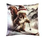 Kissen Eichhörnchen XMAS auf Ski Digitaldruck einseitig mit Reisverschluss