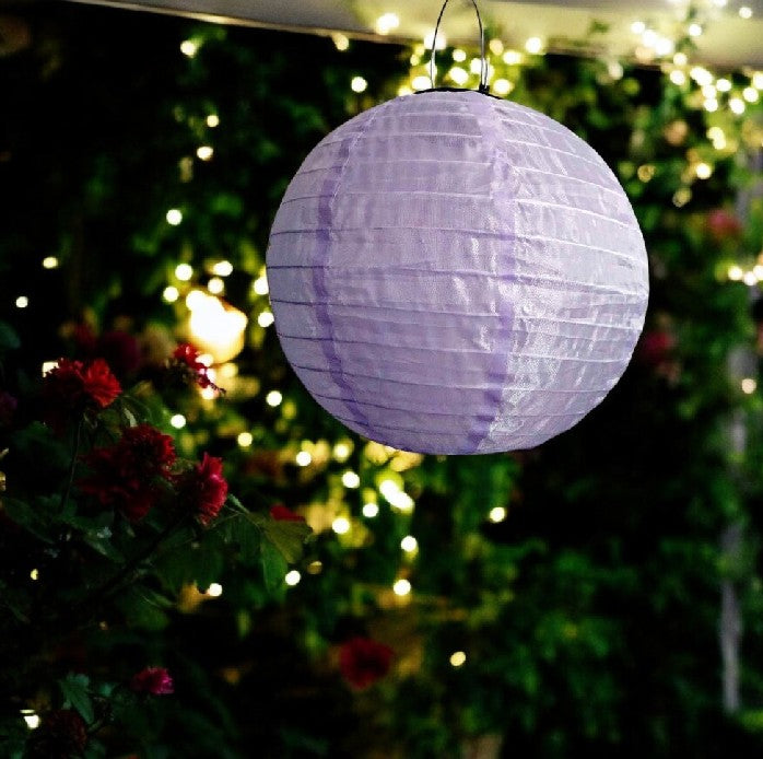 LED Solar Outdoor Lampion 
mit 1 LED D:25cm 
Farbe: Violett 
Warm weisses Licht