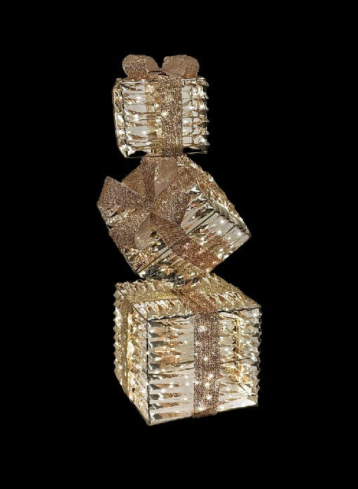 LED Geschenkbox gold Outdoor aus Metall mit 350LED Micro Light goldige PET Streifen