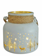 Windlicht aus Glas mit Kordel - Weiss/Gold H: 12cm D: 12cm