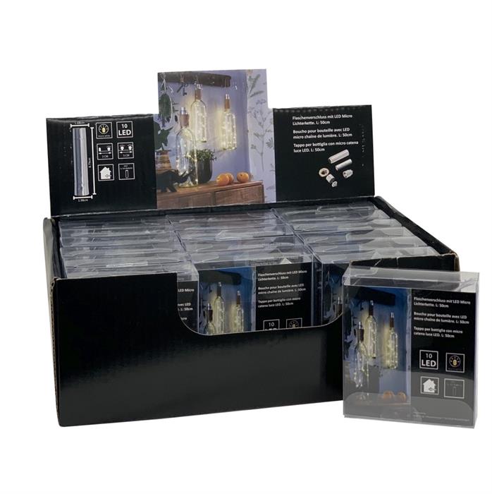 Flaschenverschluss mit 10 LED Micro 
Lichterkette L: 50cm