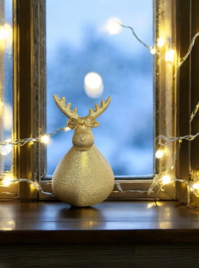 Deko Figur Elch H17cm Farbe: matt gold/silber