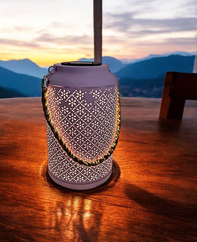 LED Solar Laterne in Rosa aus Metall D15.5cm H25.5cm