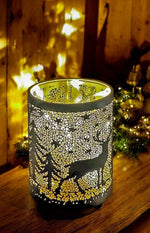 Windlicht schwarz aus Metall Motiv: Hirsch im Wald