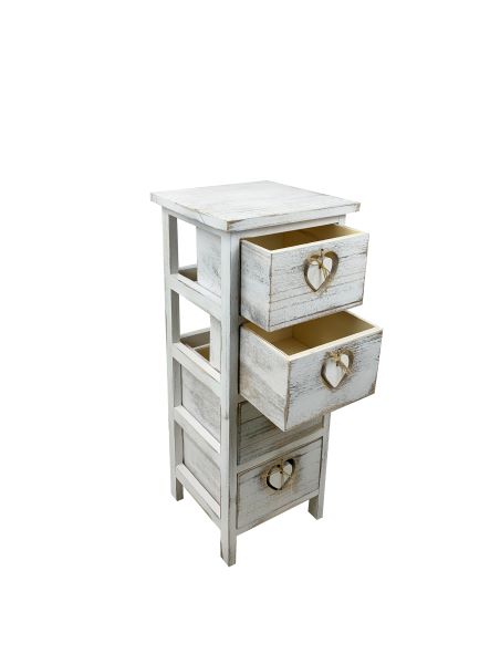 Kommode aus Holz "Herz" mit 4 Schubladen Grösse: 25x25x63cm shabby chic