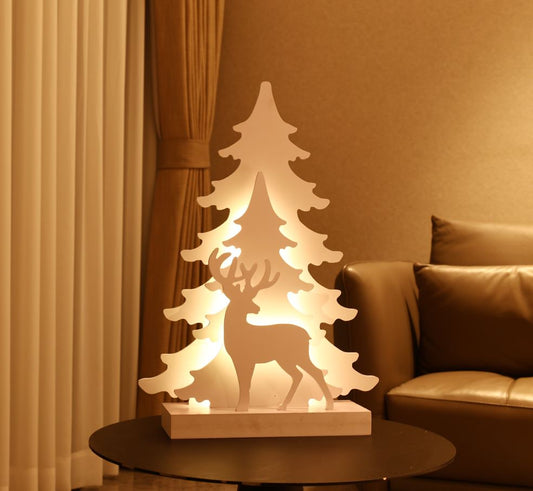LED Deko-Aufsteller mit 16 LED H: 40.5cm Motive: Tannen und Rentier Farbe: Weiss