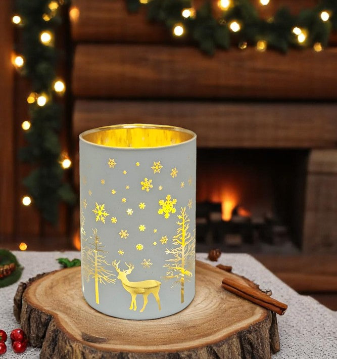 Windlicht aus Glas Farbe: Weiss / Gold D:10cm H:12.5cm