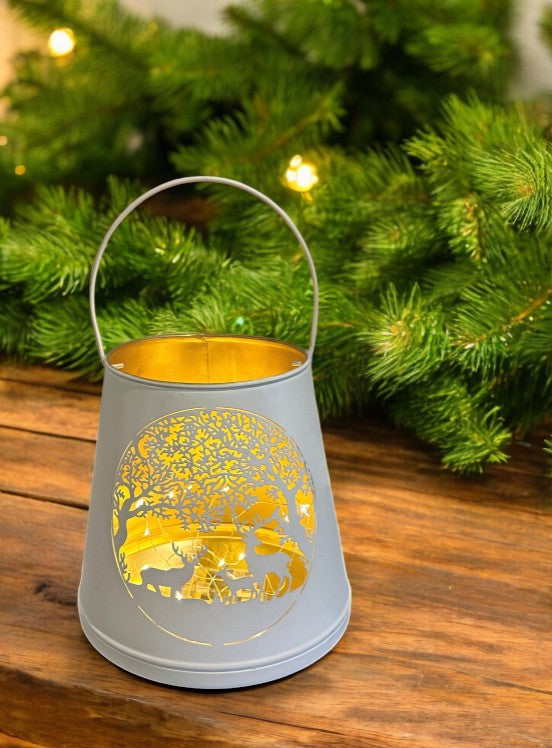 Windlicht Forest aus Metall Farbe weiss gold D20cm H23cm