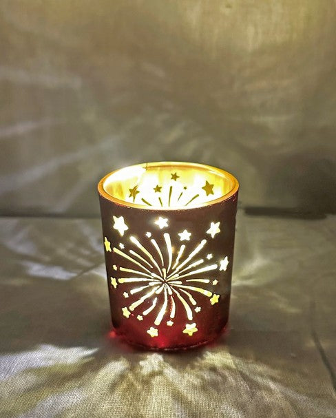 Windlicht aus Glas mit Feuerwerk Motiv