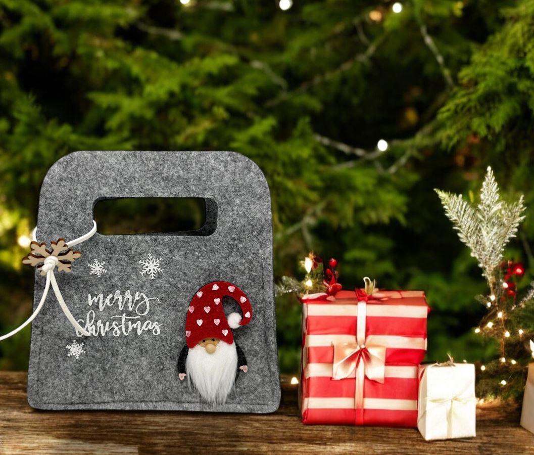 Tasche Xmas aus Filz als Korb in Grau merry Christmas