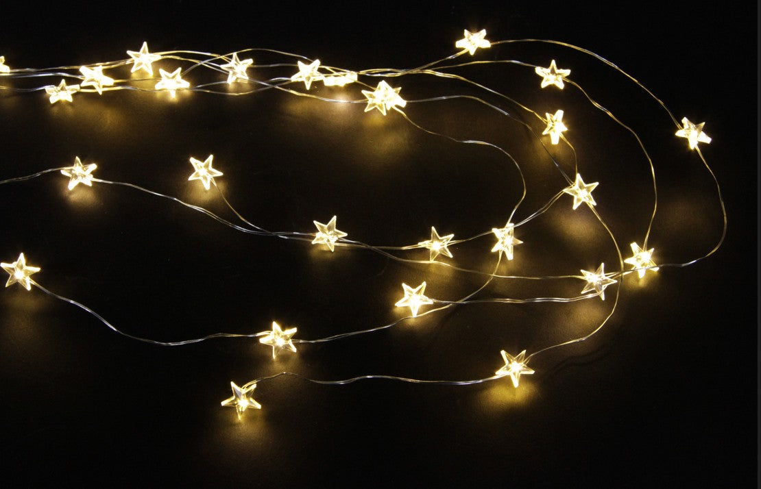 LED Micro Draht Lichterkette 
mit Sternen 30 LED 
L: 70cm 
silber Draht