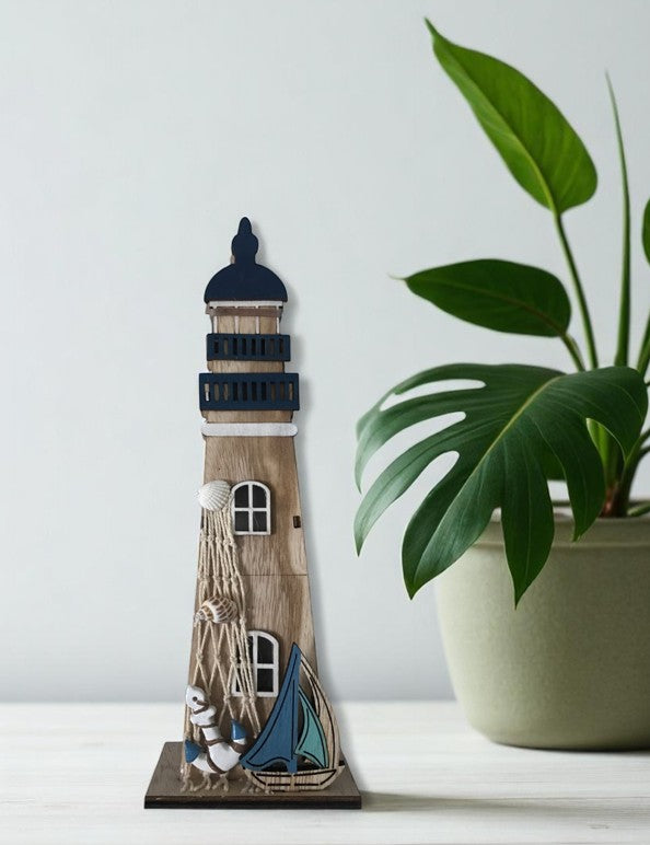 LED Leuchtturm aus Holz mit 4 LED
Farbe: Braun
L:10cm B:6cm H:30cm